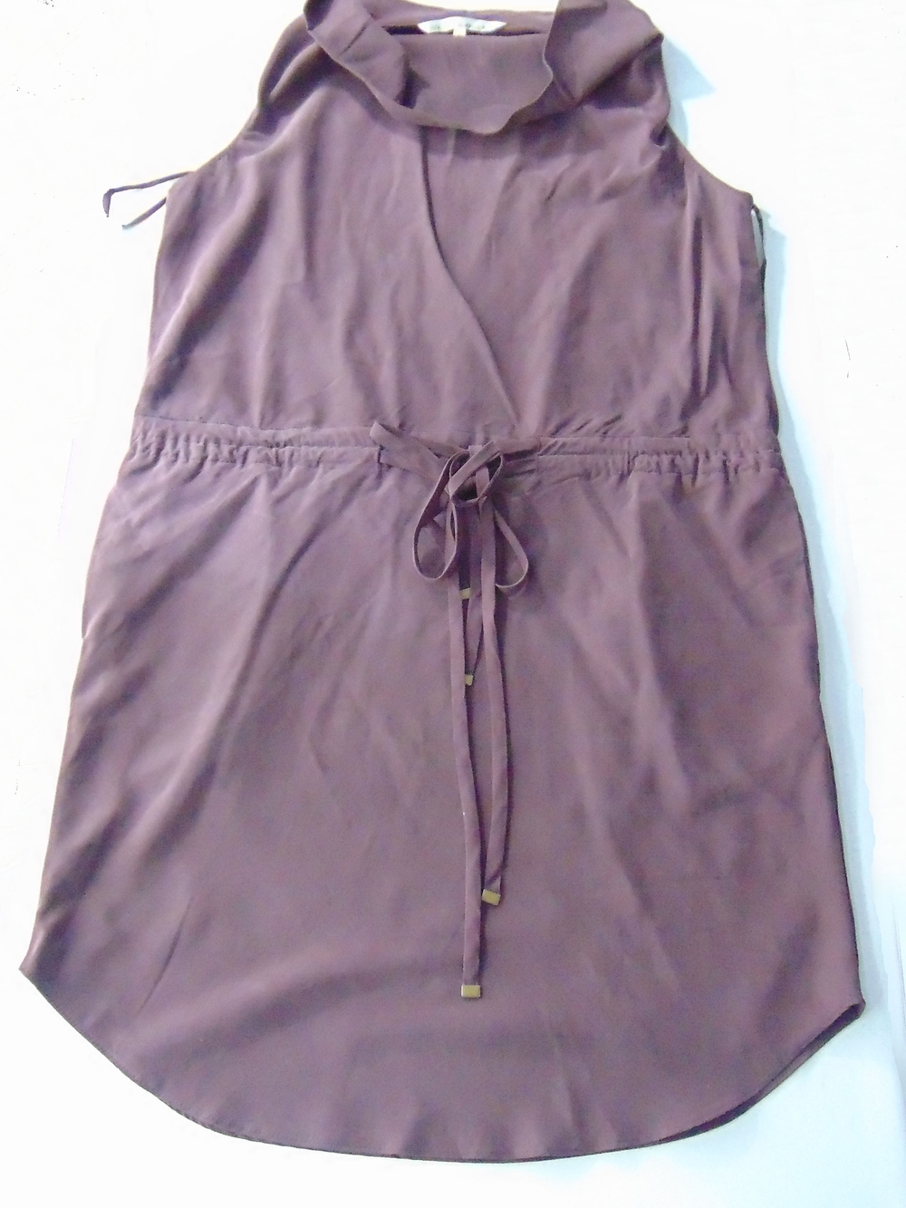 Rachael Roy Plum Sleeveless Tie Waist Blouse.